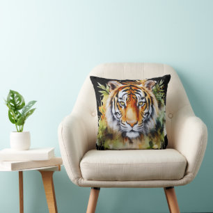 Tiger Pastel Flowers Safari Watercolor Savannah Cushion