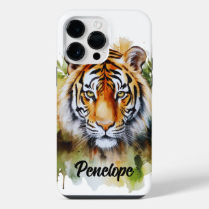 Tiger Pastel Flowers Safari Watercolor Savannah iPhone 14 Pro Max Case