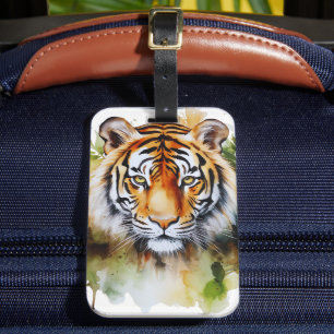 Tiger Pastel Flowers Safari Watercolor Savannah Luggage Tag
