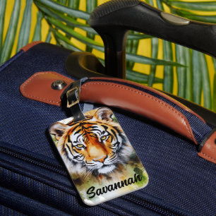 Tiger Pastel Flowers Safari Watercolor Savannah Luggage Tag