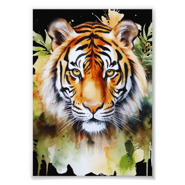 Tiger Pastel Flowers Safari Watercolor Savannah Photo Print (Front)