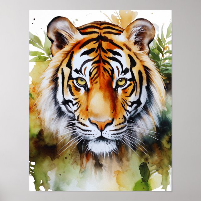 Tiger Pastel Flowers Safari Watercolor Savannah Poster (Front)
