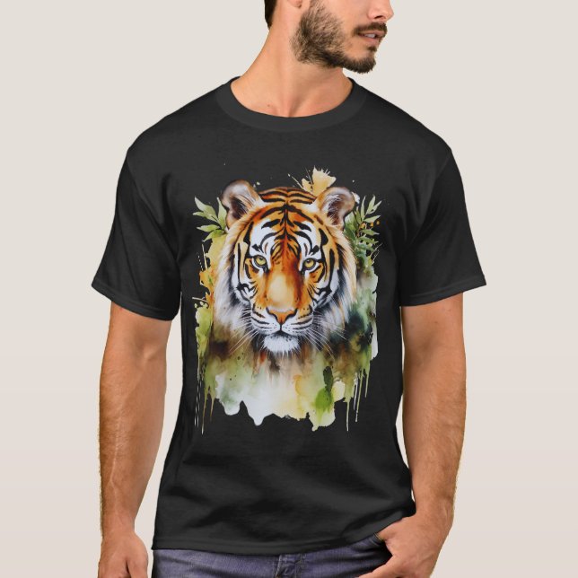 Tiger Pastel Flowers Safari Watercolor Savannah T-Shirt (Front)