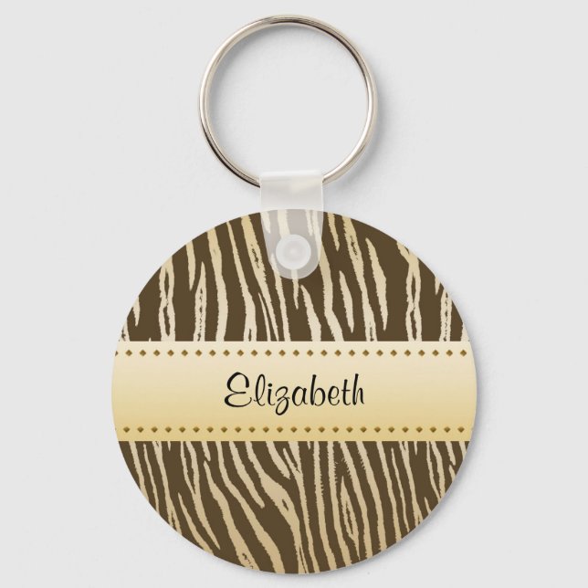 Tiger Pattern Elegant Brown Gold Animal Stripes Key Ring (Front)
