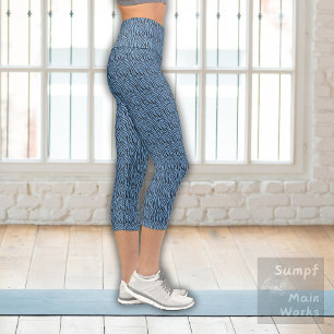 Tiger Pattern in Blue Capri Leggings