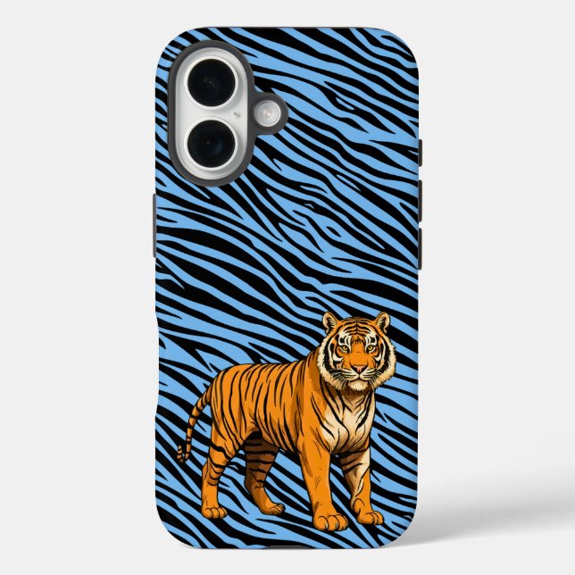 Tiger Pattern in Light Blue with Tiger Case-Mate iPhone Case (Back)