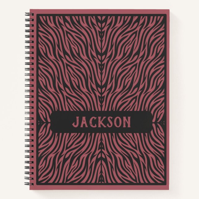 Tiger Pattern in Red and Grey with Name Notebook (Front)