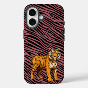Tiger Pattern in Red with Tiger iPhone 16 Case