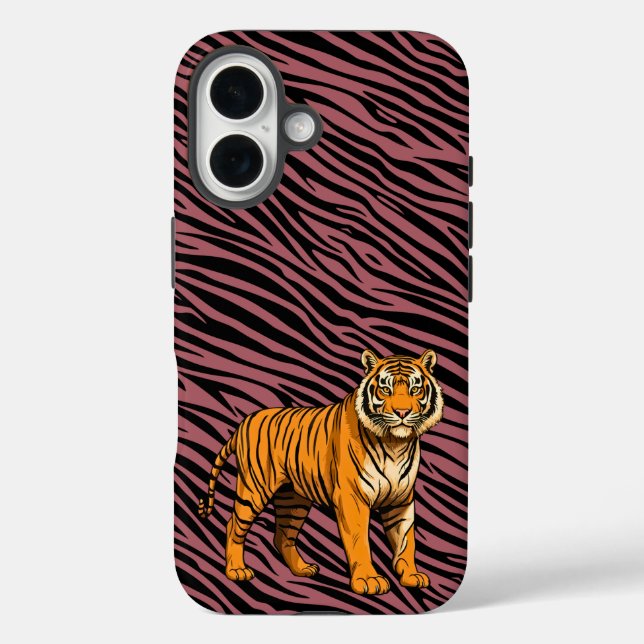Tiger Pattern in Red with Tiger Case-Mate iPhone Case (Back)