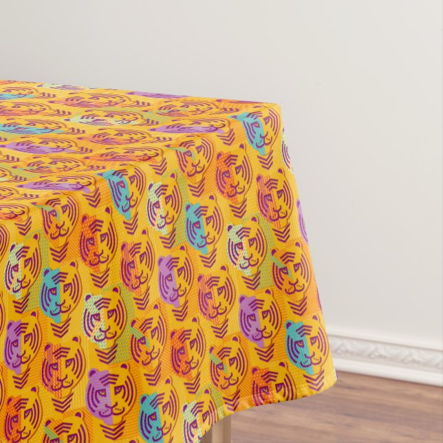 Tiger pattern on dark yellow background tablecloth (In Situ)