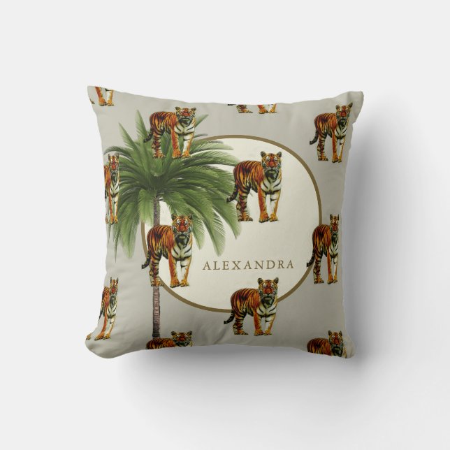 Tiger Pattern Palm Tree Leopard Print Personal Cushion (Front)