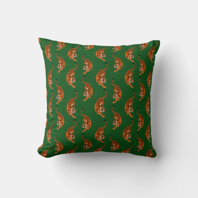 Tiger Pattern with Green Background Cushion (Front)