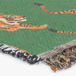 Tiger Pattern with Green Background Throw Blanket