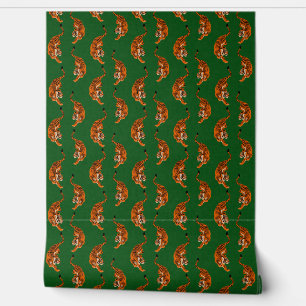Tiger Pattern with Green Background Wallpaper