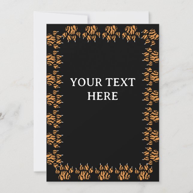 Tiger Paw Drawing Border Blank Custom Text Invitation (Front)