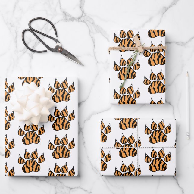 Tiger Paw Print Custom Wrapping Paper Sheet (Front)