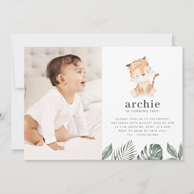 Tiger Photo Birthday Invitation (Front)