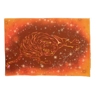 Tiger Pillow Case Running At Galaxy Starry Night 