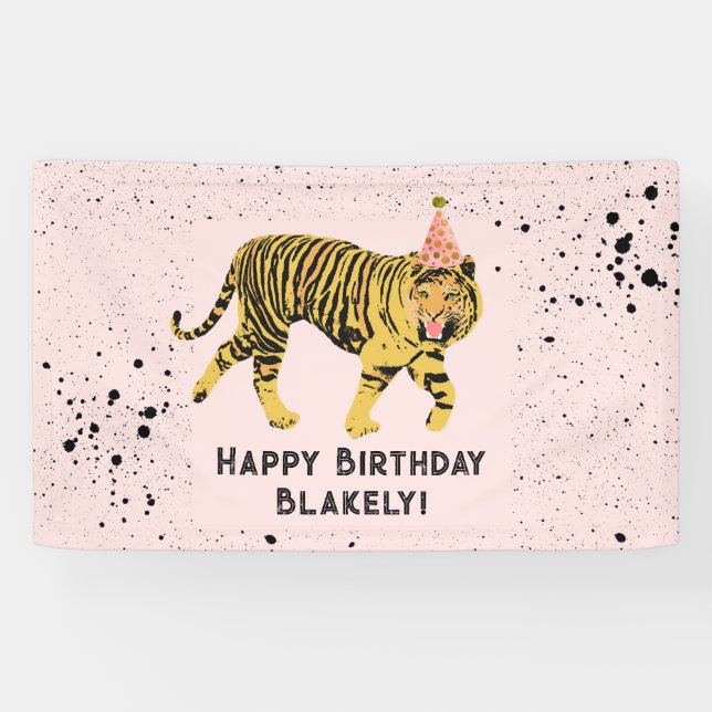 Tiger Pink Party Animal Birthday Banner (Horizontal)