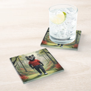 Tiger Playing Golf In The Woods, Glass Coaster