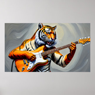 Tiger playing guitar  poster