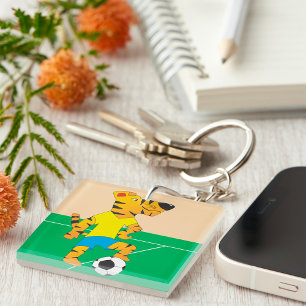 Tiger Playing Soccer Key Ring