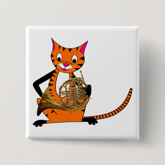 Tiger Playing the French Horn 15 Cm Square Badge (Front)