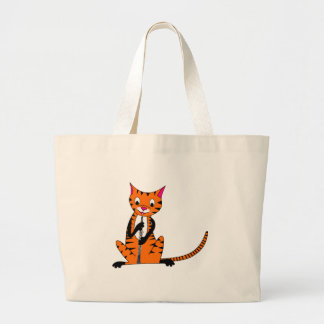 Tiger Playing the Oboe Large Tote Bag