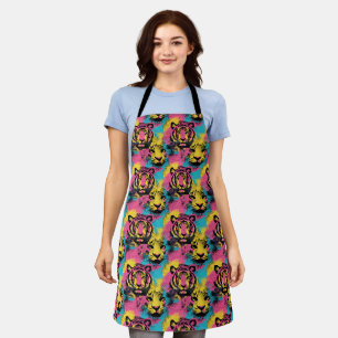 Tiger Pop Art Pattern in Pink, Yellow and Blue Apron