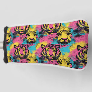 Tiger Pop Art Pattern in Pink, Yellow and Blue Golf Head Cover