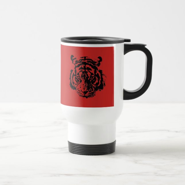Tiger Pop Art Red Black Travel Mug (Right)