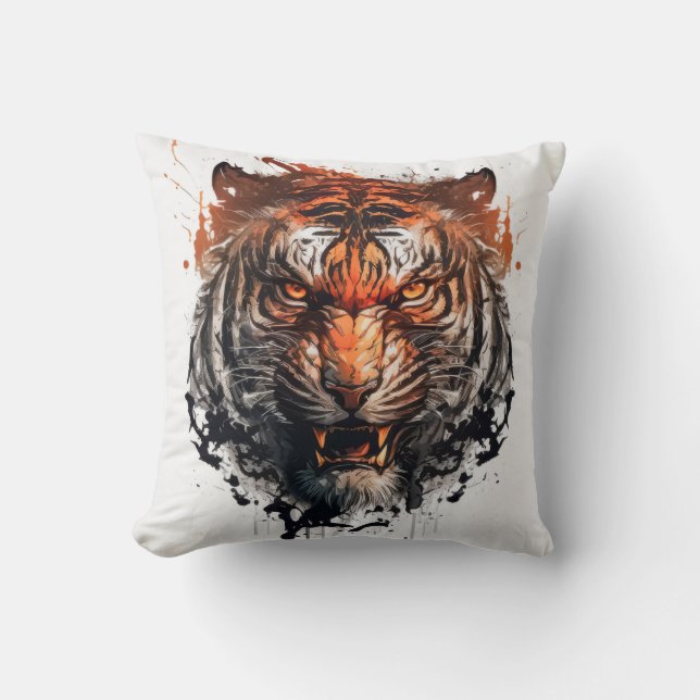 Tiger Portrait Animal Painting Wildlife Outdoors  Cushion (Front)