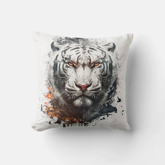 Tiger Portrait Animal Painting Wildlife Outdoors  Cushion (Front)