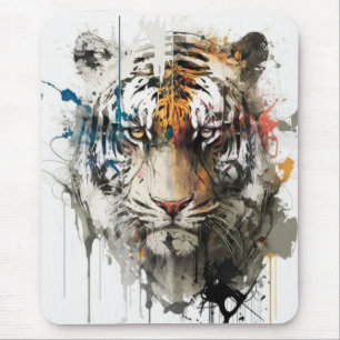Tiger Portrait Animal Painting Wildlife Outdoors Mouse Mat