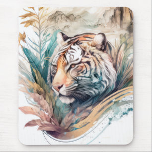 Tiger Portrait Animal Painting Wildlife Outdoors Mouse Mat