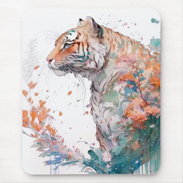 Tiger Portrait Animal Painting Wildlife Outdoors  Mouse Mat (Front)