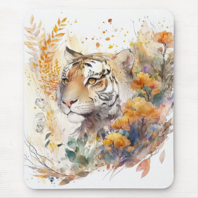Tiger Portrait Animal Painting Wildlife Outdoors  Mouse Mat (Front)