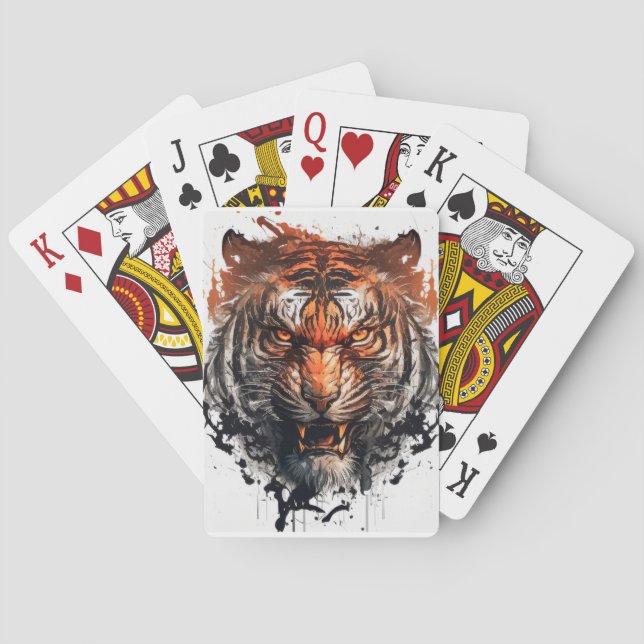 Tiger Portrait Animal Painting Wildlife Outdoors  Playing Cards (Back)
