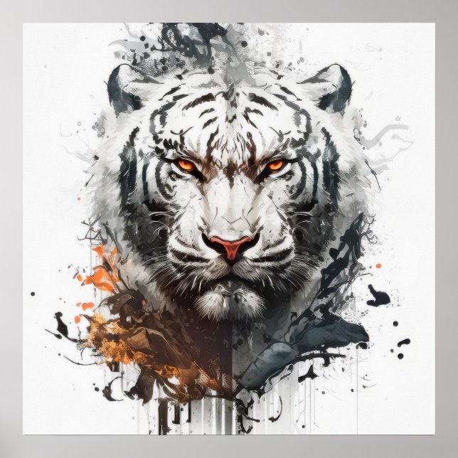 Tiger Portrait Animal Painting Wildlife Outdoors  Poster (Front)