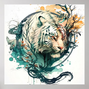 Tiger Portrait Animal Painting Wildlife Outdoors Poster