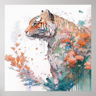 Tiger Portrait Animal Painting Wildlife Outdoors Poster