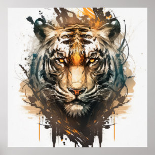 Tiger Portrait Animal Painting Wildlife Outdoors  Poster