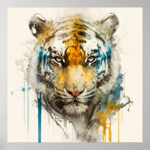 Tiger Portrait Animal Painting Wildlife Outdoors Poster