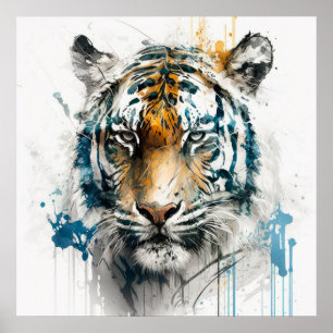 Tiger Portrait Animal Painting Wildlife Outdoors  Poster