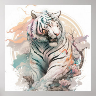 Tiger Portrait Animal Painting Wildlife Outdoors Poster