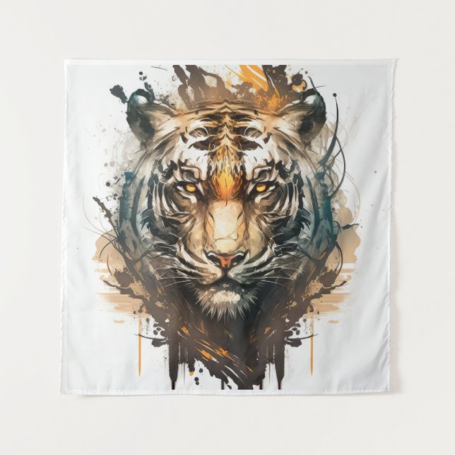 Tiger Portrait Animal Painting Wildlife Outdoors  Tapestry (Front)