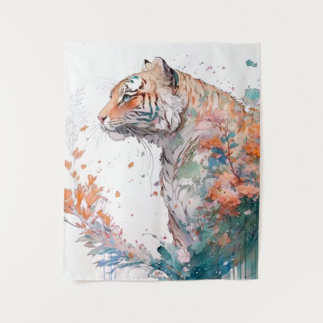 Tiger Portrait Animal Painting Wildlife Outdoors  Tapestry (Front)