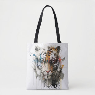 Tiger Portrait Animal Painting Wildlife Outdoors Tote Bag