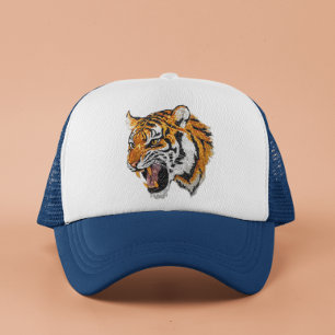 Tiger Portrait Faux Sequin look Trendy Trucker Hat