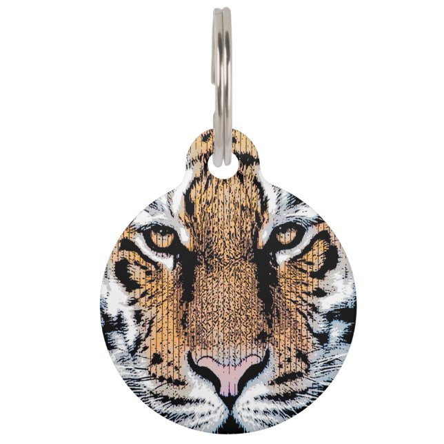 Tiger Portrait Graphic Style Pet Tag (Back)